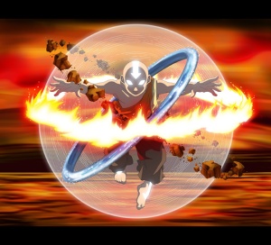 Aang controlling all four elements at once